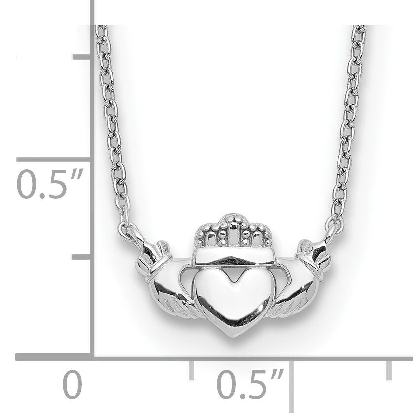 14k White Gold Polished Claddagh Necklace-SF2531-17
