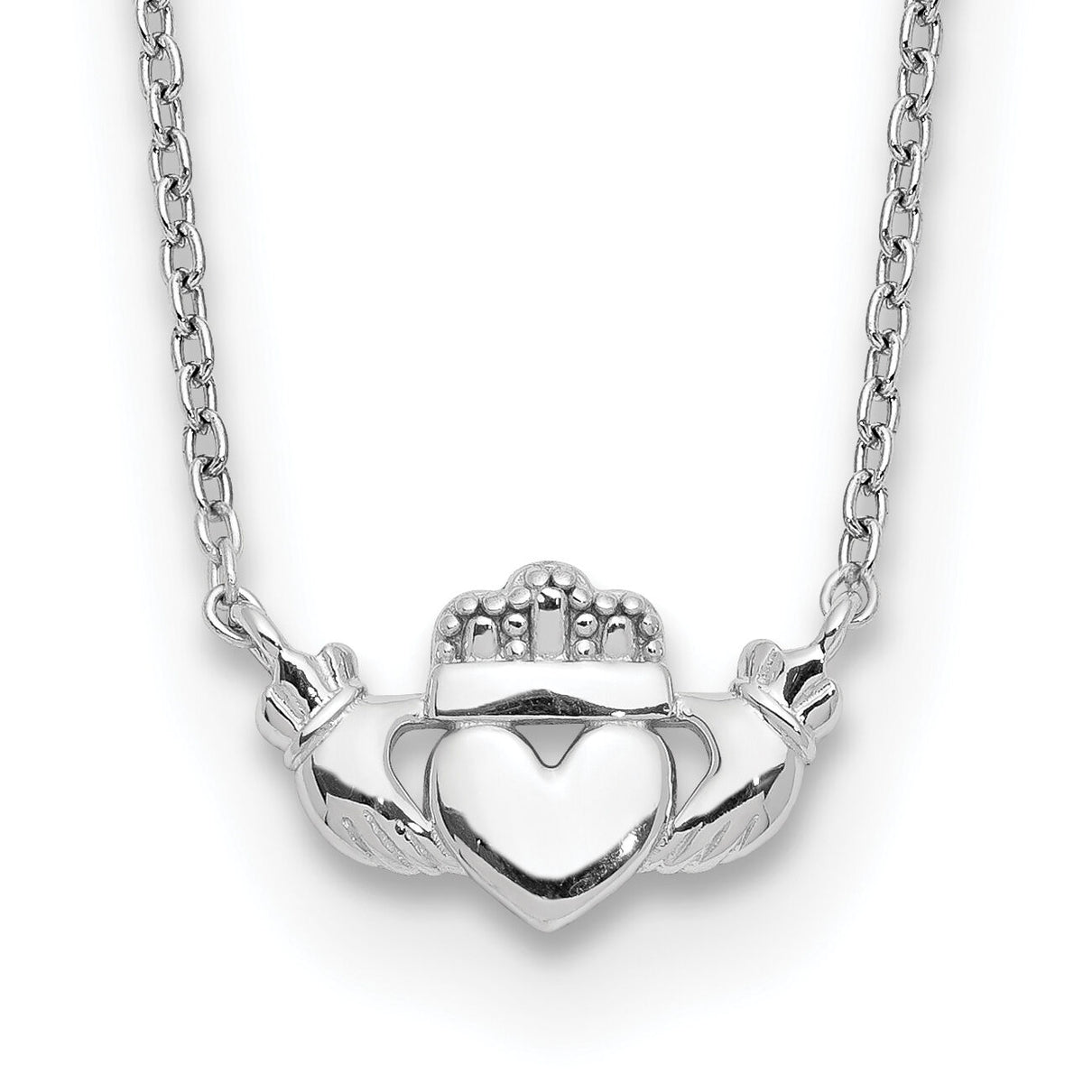 14k White Gold Polished Claddagh Necklace-SF2531-17