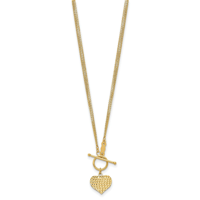 14k Polished 3-Strand D/C Heart Toggle Necklace-SF2534-18