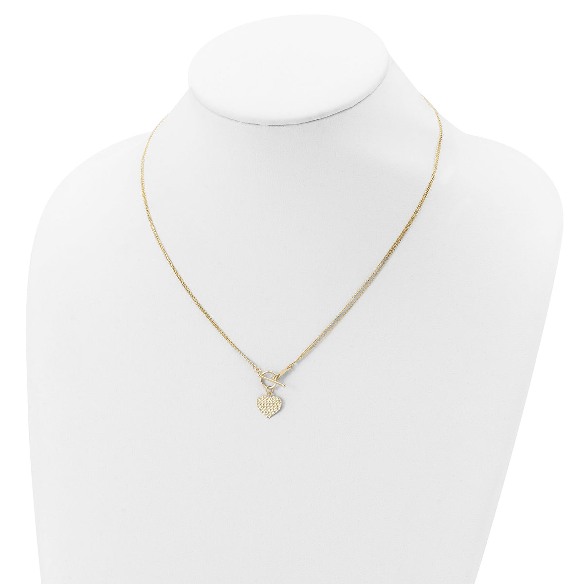 14k Polished 3-Strand D/C Heart Toggle Necklace-SF2534-18