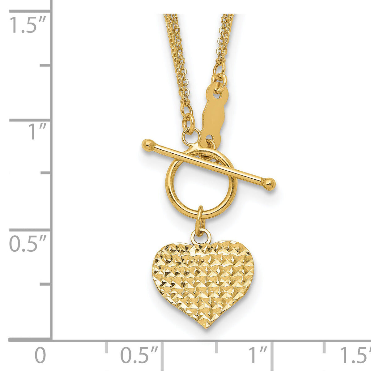 14k Polished 3-Strand D/C Heart Toggle Necklace-SF2534-18