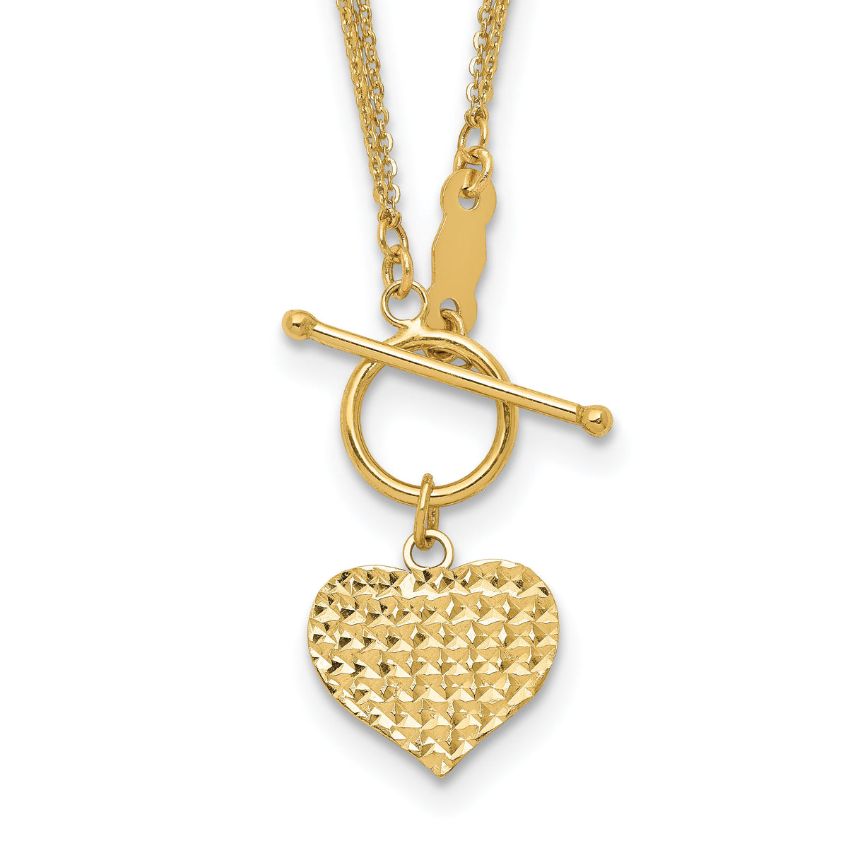 14k Polished 3-Strand D/C Heart Toggle Necklace-SF2534-18
