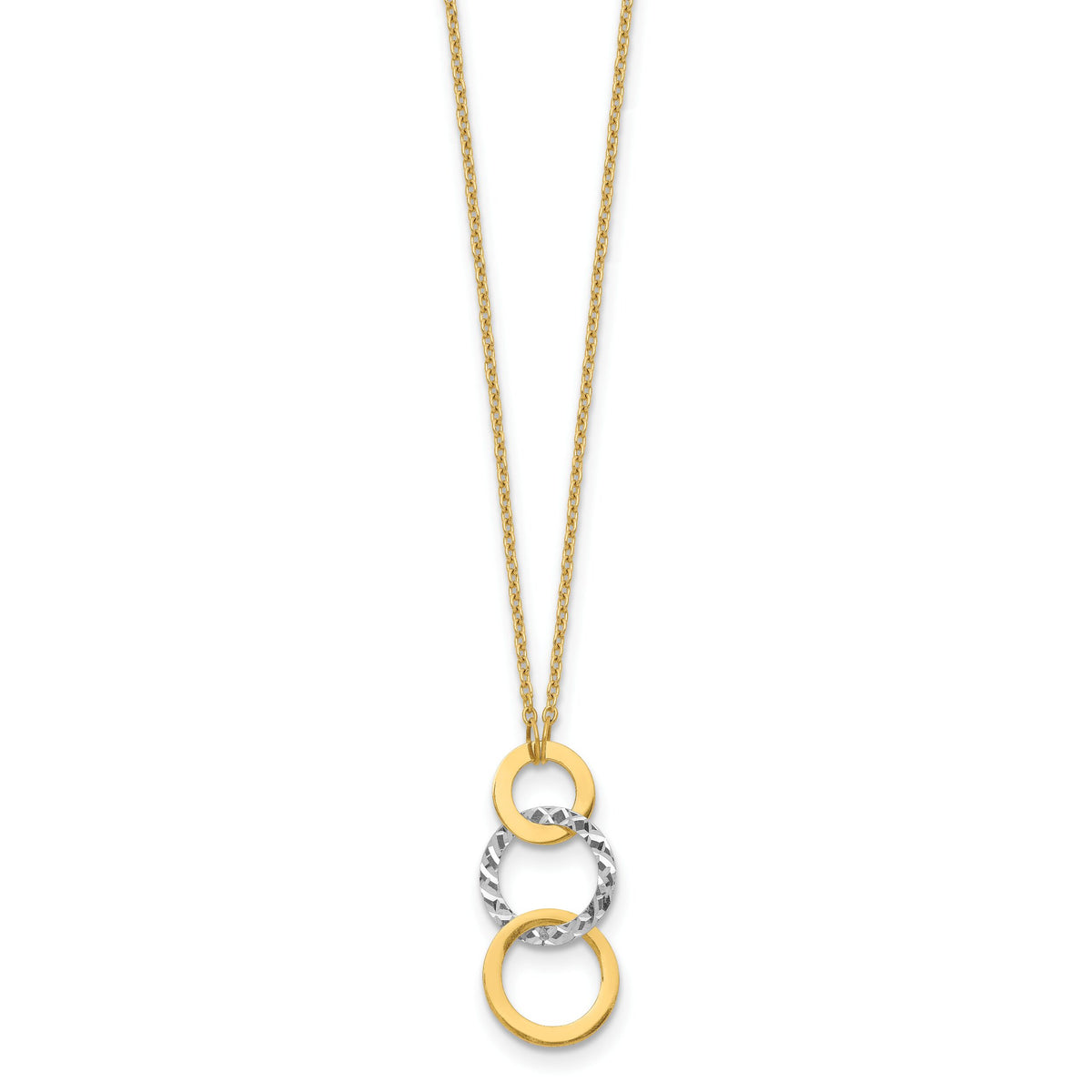 14k Two-tone Polished & Textured 3-Circle Necklace-SF2550-17