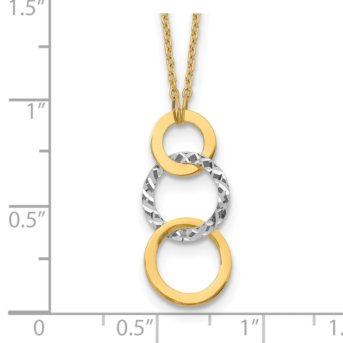 14k Two-tone Polished & Textured 3-Circle Necklace-SF2550-17
