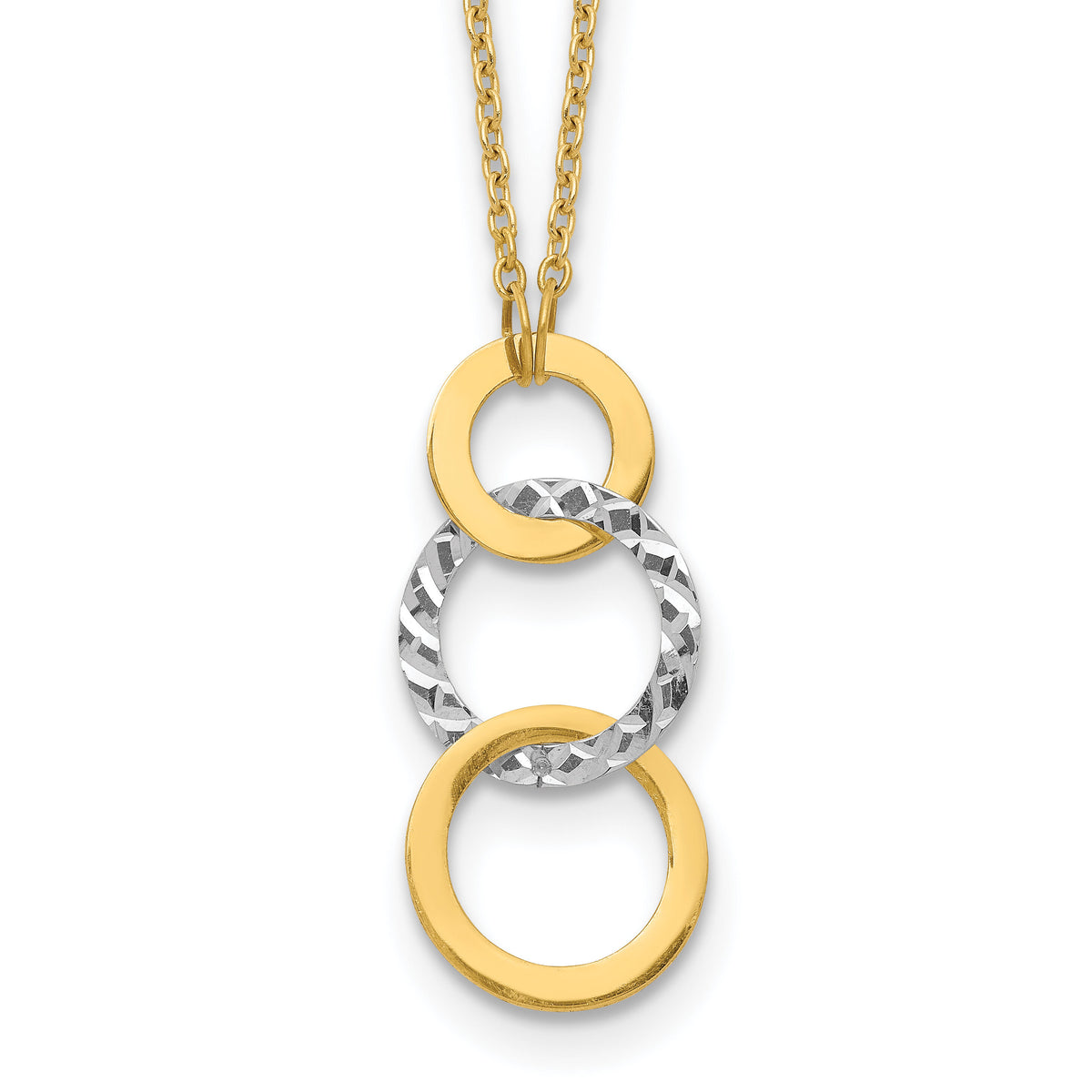 14k Two-tone Polished & Textured 3-Circle Necklace-SF2550-17
