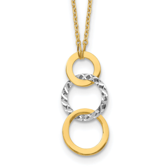 14k Two-tone Polished & Textured 3-Circle Necklace-SF2550-17