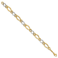 14K Two-tone Polished & Textured Fancy Oval Curb Bracelet-SF2563-7.5