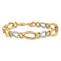 14K Two-tone Polished & Textured Fancy Oval Curb Bracelet-SF2563-7.5