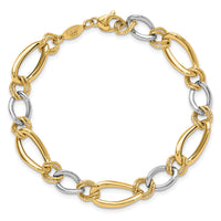 14K Two-tone Polished & Textured Fancy Oval Curb Bracelet-SF2563-7.5