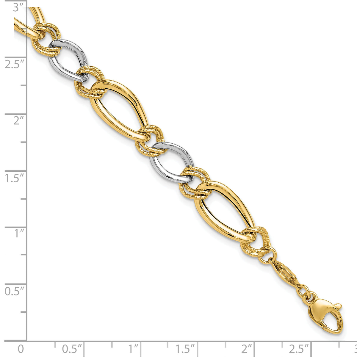 14K Two-tone Polished & Textured Fancy Oval Curb Bracelet-SF2563-7.5