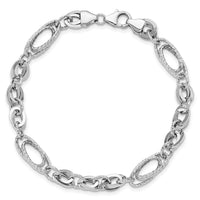 14k White Polished & Textured Oval Fancy Link Bracelet-SF2571-7.75