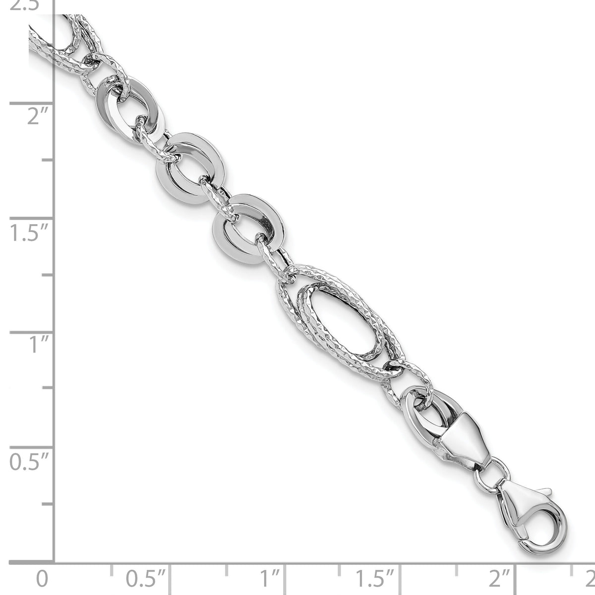 14k White Polished & Textured Oval Fancy Link Bracelet-SF2571-7.75