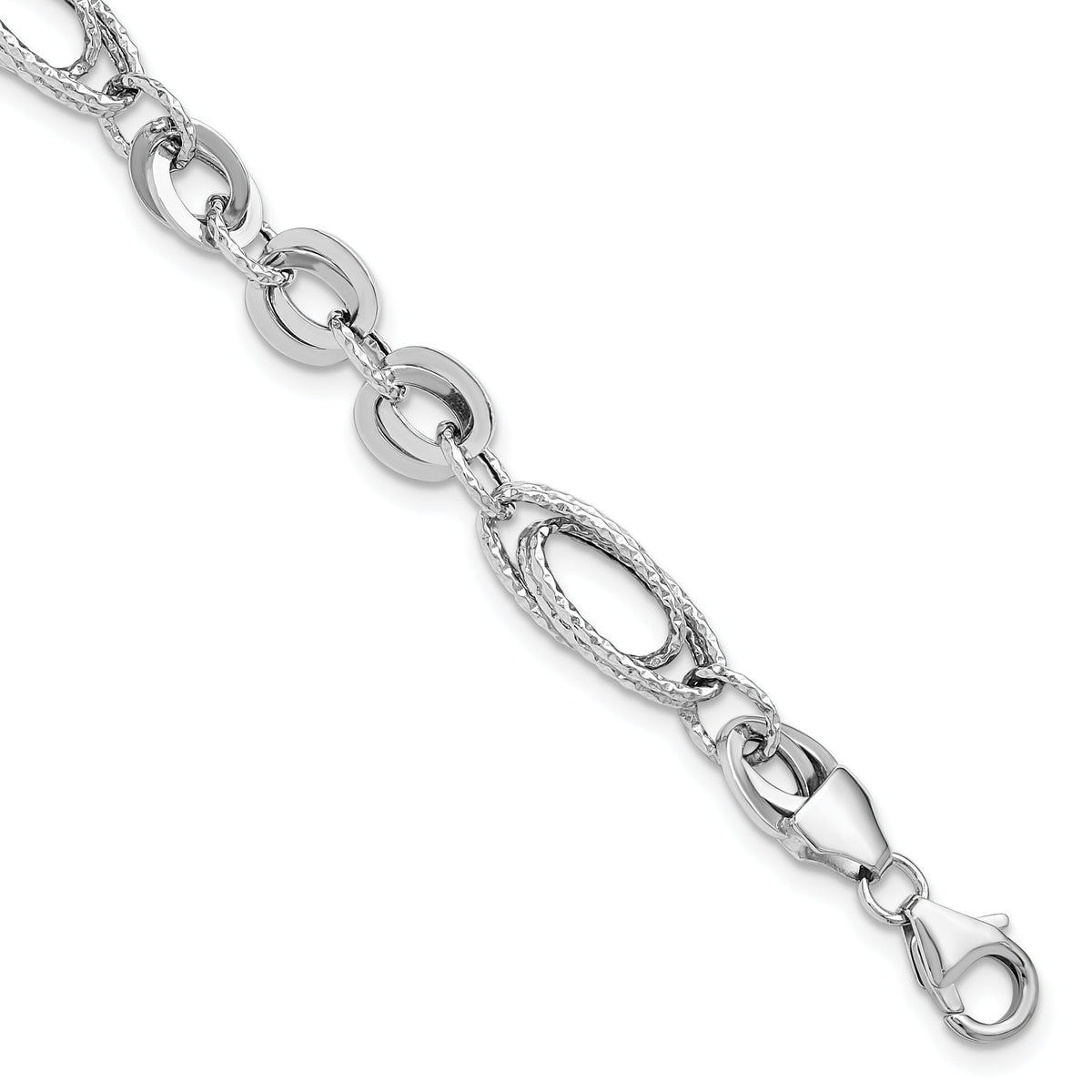 14k White Polished & Textured Oval Fancy Link Bracelet-SF2571-7.75