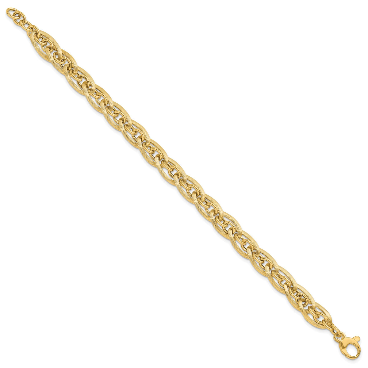 14K Gold Polished and Grooved w/ .5 in ext. Fancy Link Bracelet-SF2577-8