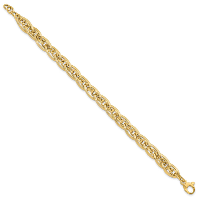 14K Gold Polished and Grooved w/ .5 in ext. Fancy Link Bracelet-SF2577-8
