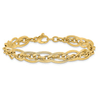 14K Gold Polished and Grooved w/ .5 in ext. Fancy Link Bracelet-SF2577-8