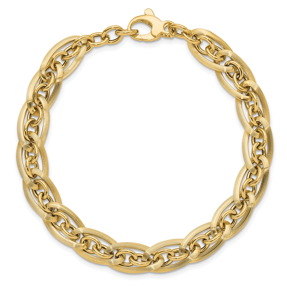 14K Gold Polished and Grooved w/ .5 in ext. Fancy Link Bracelet-SF2577-8