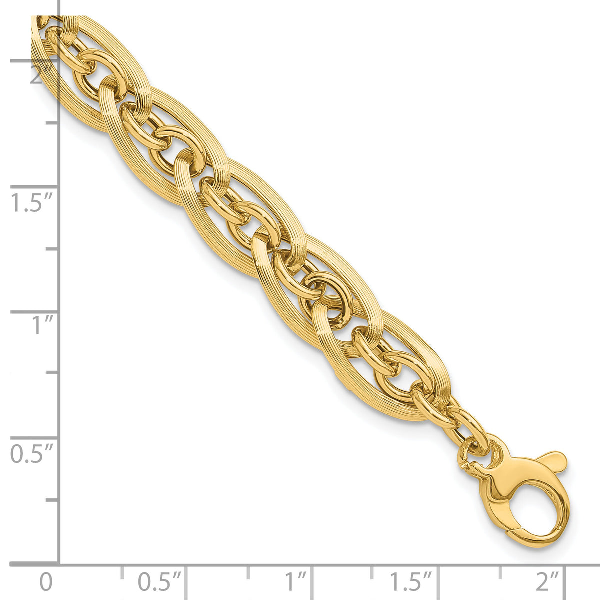 14K Gold Polished and Grooved w/ .5 in ext. Fancy Link Bracelet-SF2577-8