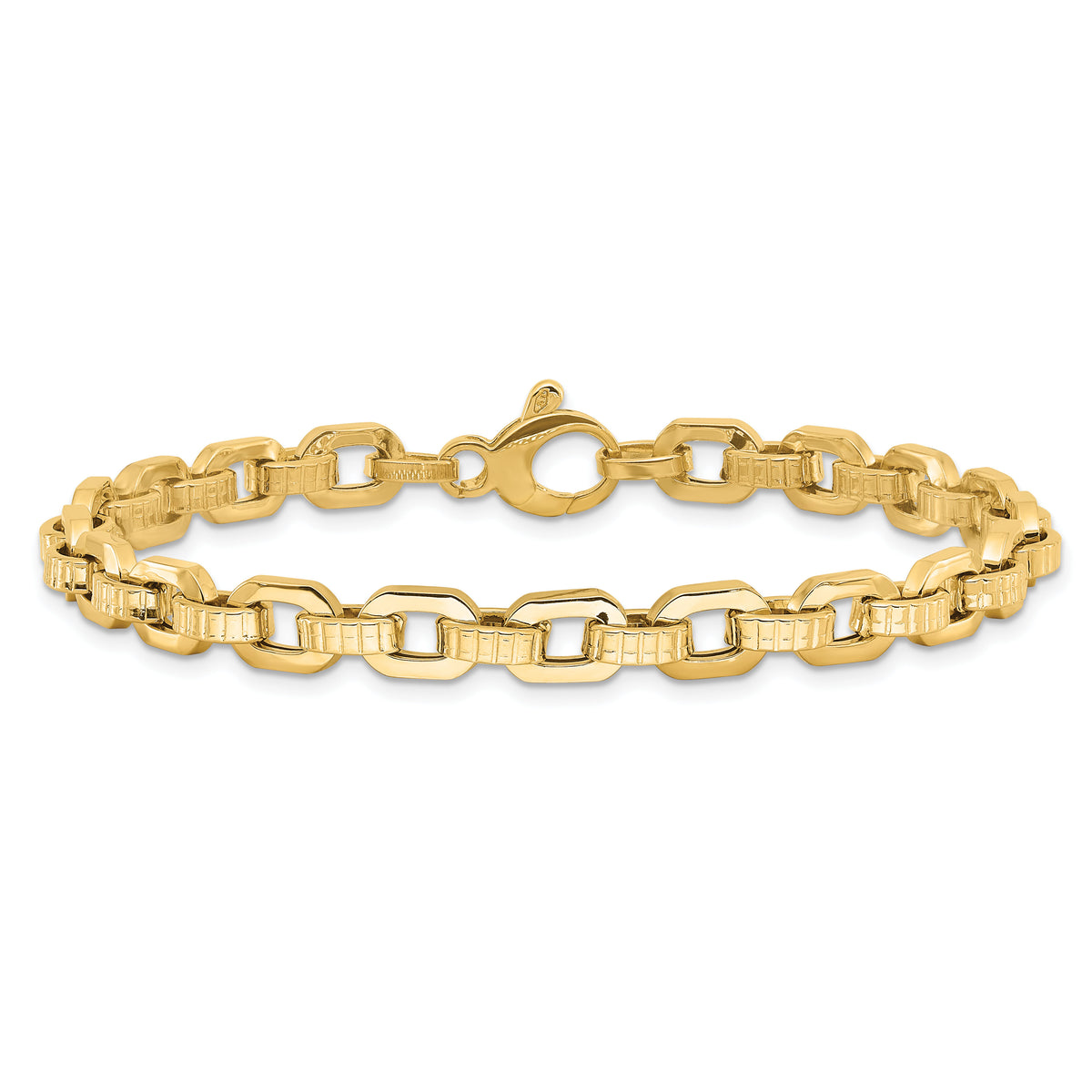 14K Gold Polished & Textured Fancy Link Bracelet-SF2589-7.5