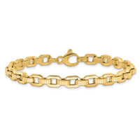 14K Gold Polished & Textured Fancy Link Bracelet-SF2589-7.5