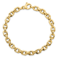 14K Gold Polished & Textured Fancy Link Bracelet-SF2589-7.5