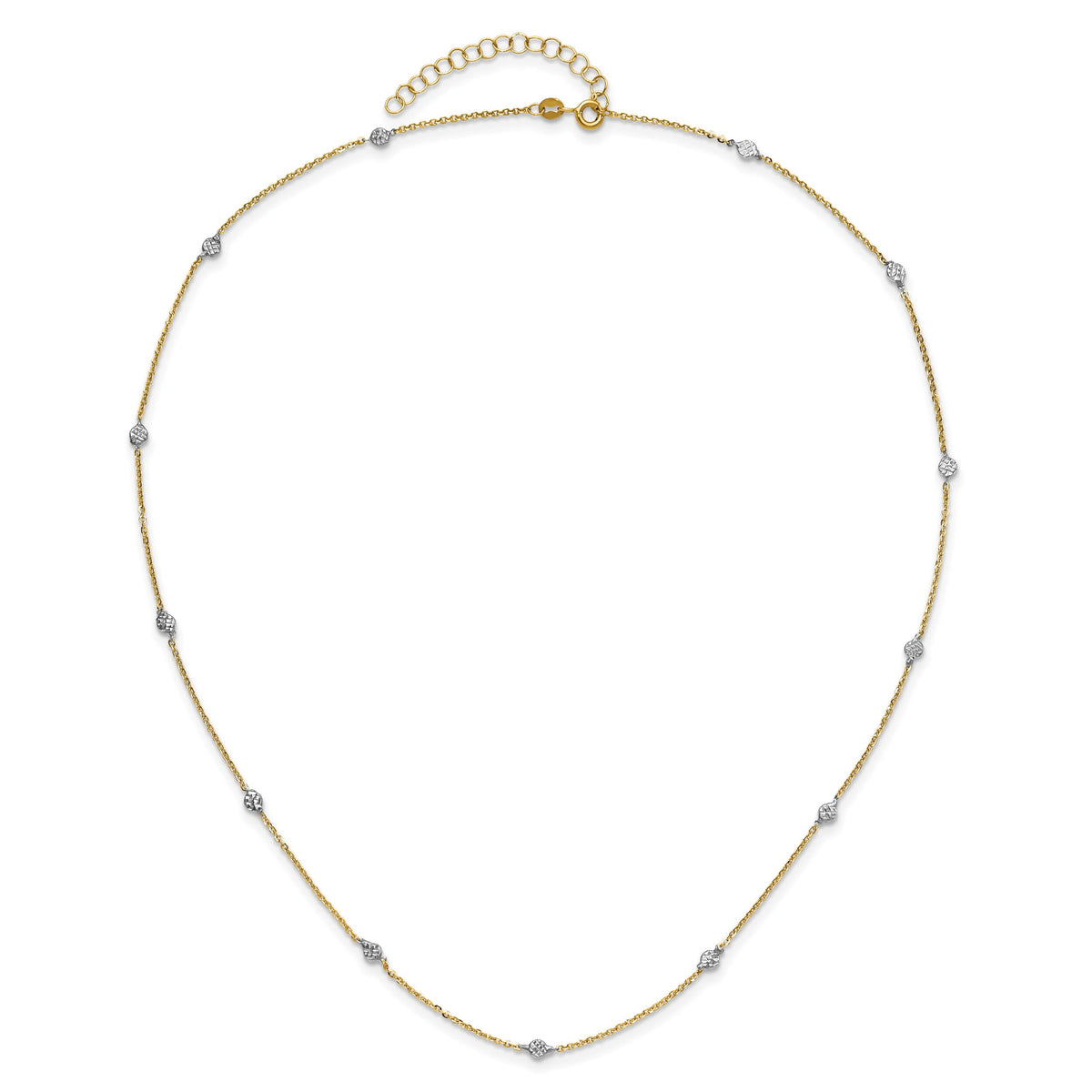 14K & White Rhodium Polished & D/C w/2 in ext Necklace-SF2629-18