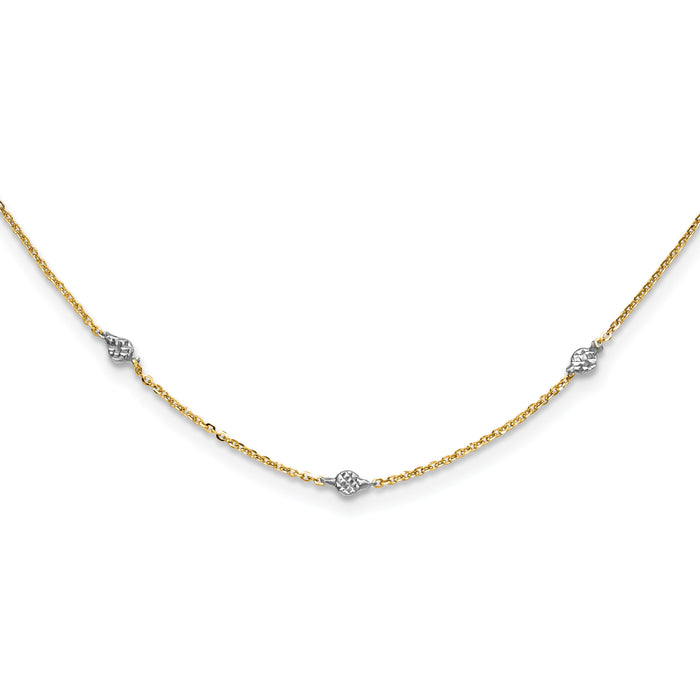 14K & White Rhodium Polished & D/C w/2 in ext Necklace-SF2629-18
