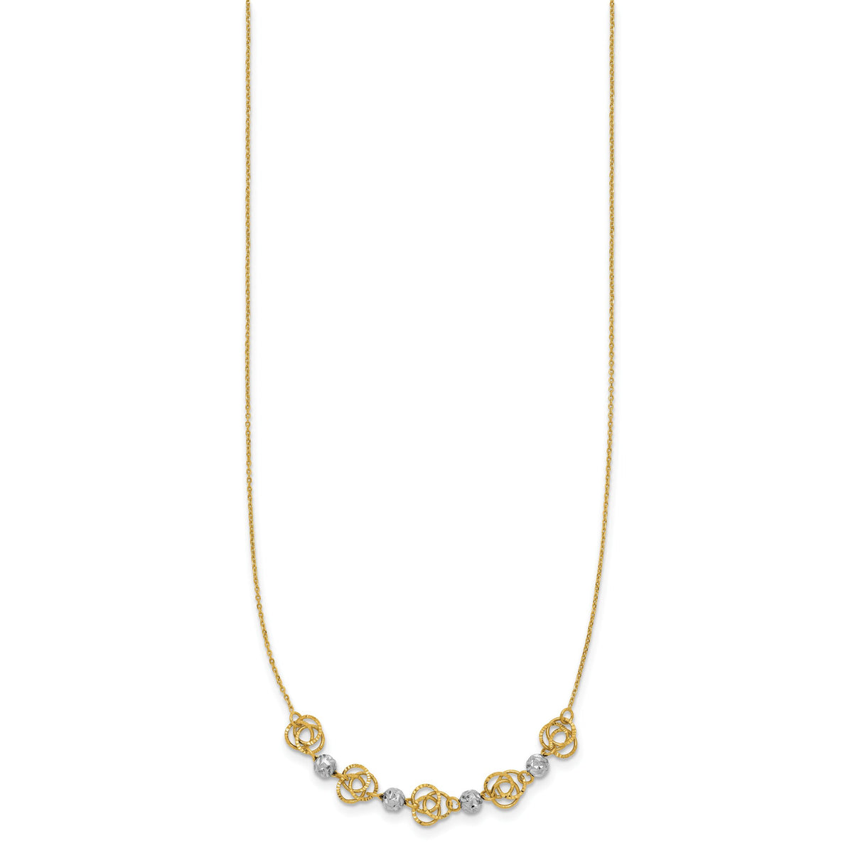 14k Two-tone Diamond-cut Beads & Knots Necklace-SF2631-18