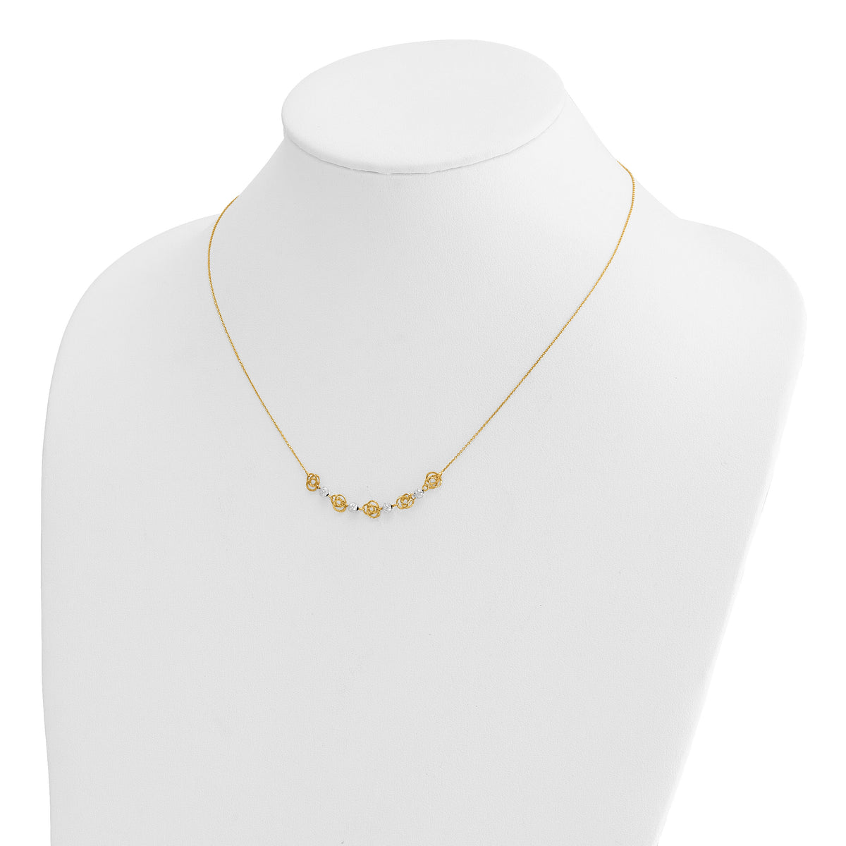 14k Two-tone Diamond-cut Beads & Knots Necklace-SF2631-18