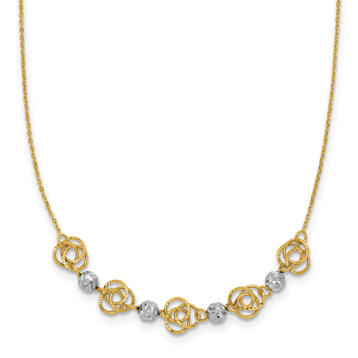 14k Two-tone Diamond-cut Beads & Knots Necklace-SF2631-18