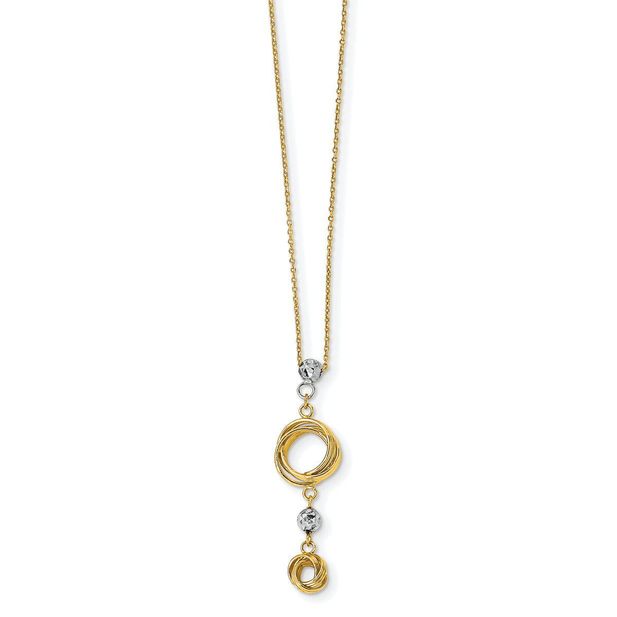 14k Two-tone Diamond-cut Beads & Love Knots Necklace-SF2632-18