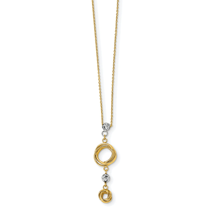14k Two-tone Diamond-cut Beads & Love Knots Necklace-SF2632-18