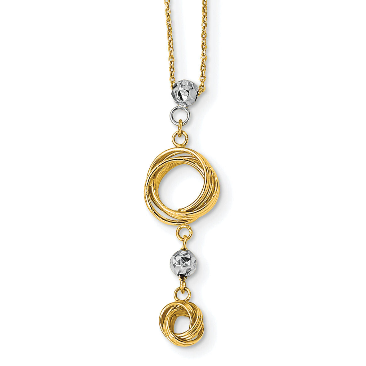 14k Two-tone Diamond-cut Beads & Love Knots Necklace-SF2632-18