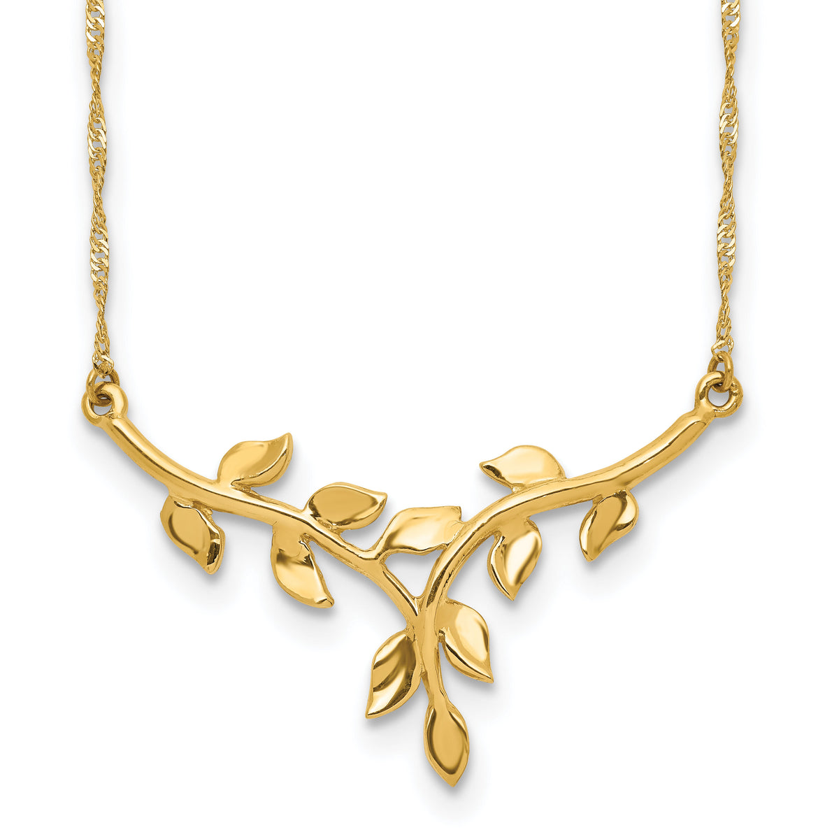 14K Polished Leaf Necklace-SF2637-17