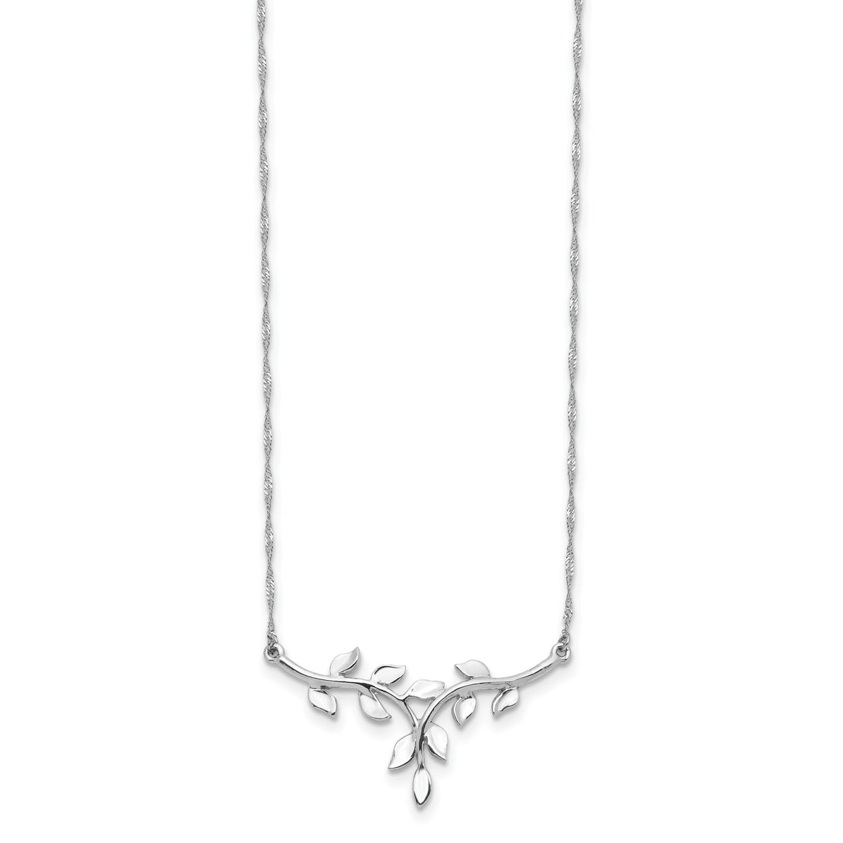 14K White Polished Leaf Necklace-SF2638-17