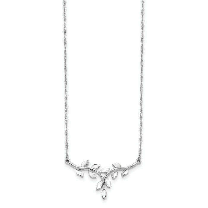 14K White Polished Leaf Necklace-SF2638-17