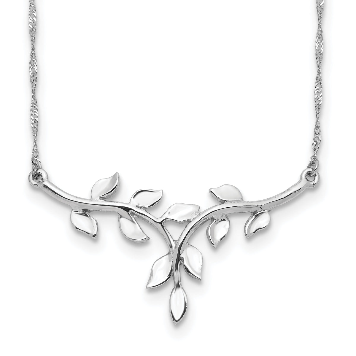 14K White Polished Leaf Necklace-SF2638-17