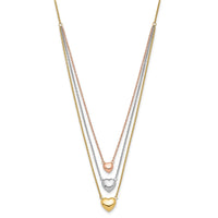14K Tri-color Three Heart w/ 1in ext. Necklace-SF2643-16