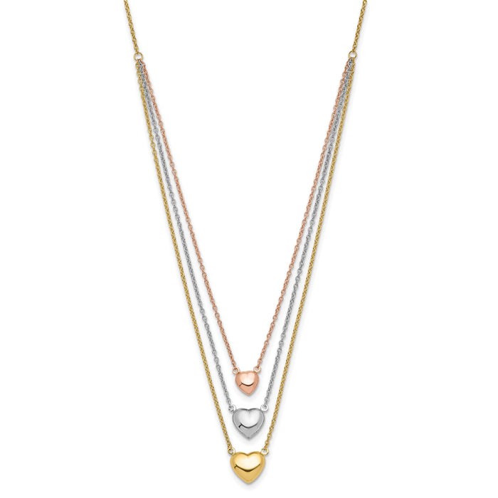 14K Tri-color Three Heart w/ 1in ext. Necklace-SF2643-16
