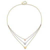 14K Tri-color Three Heart w/ 1in ext. Necklace-SF2643-16