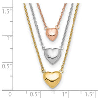 14K Tri-color Three Heart w/ 1in ext. Necklace-SF2643-16