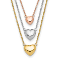 14K Tri-color Three Heart w/ 1in ext. Necklace-SF2643-16