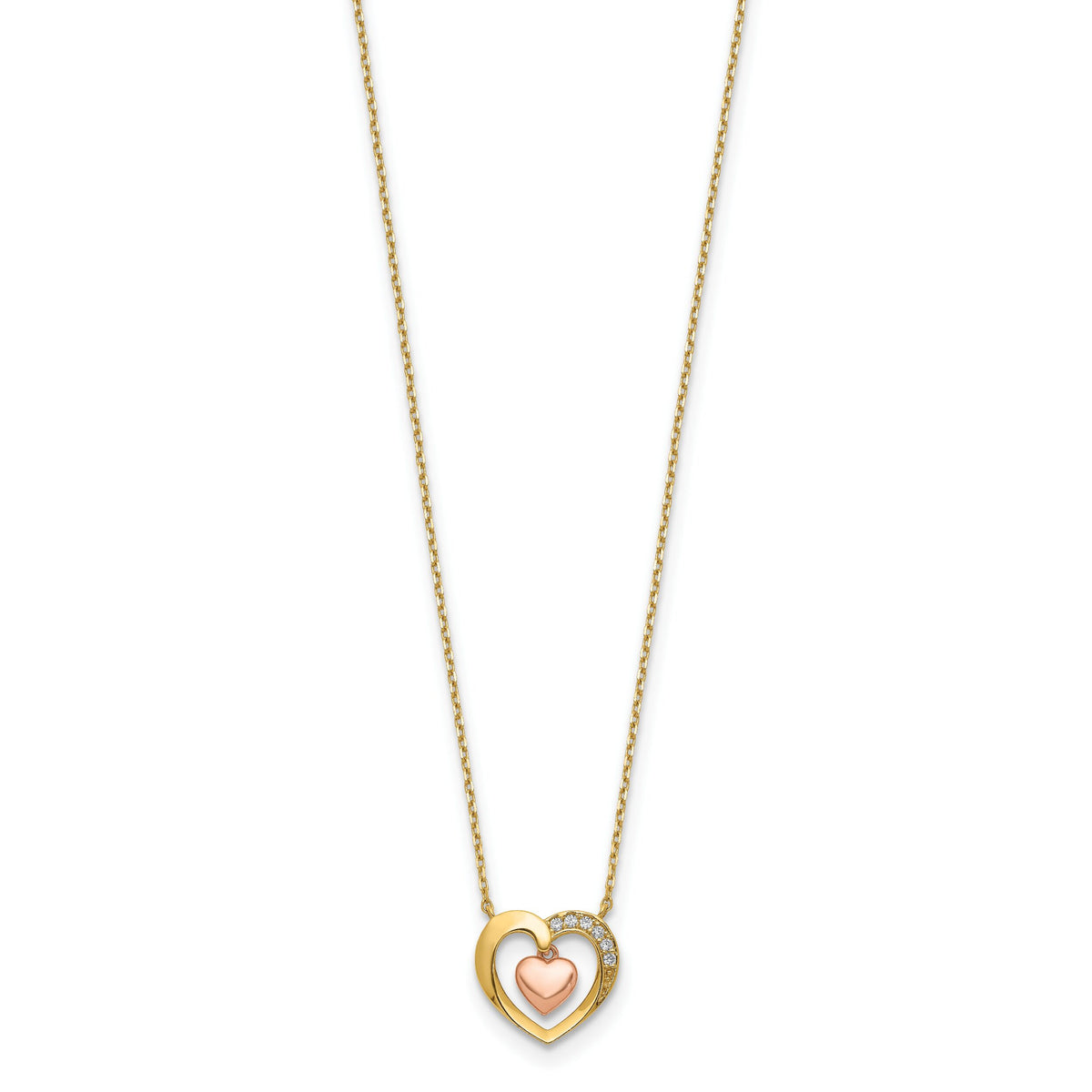 14K Two-Tone Hearts CZ 18 inch with 2 inch ext. Necklace-SF2656-18