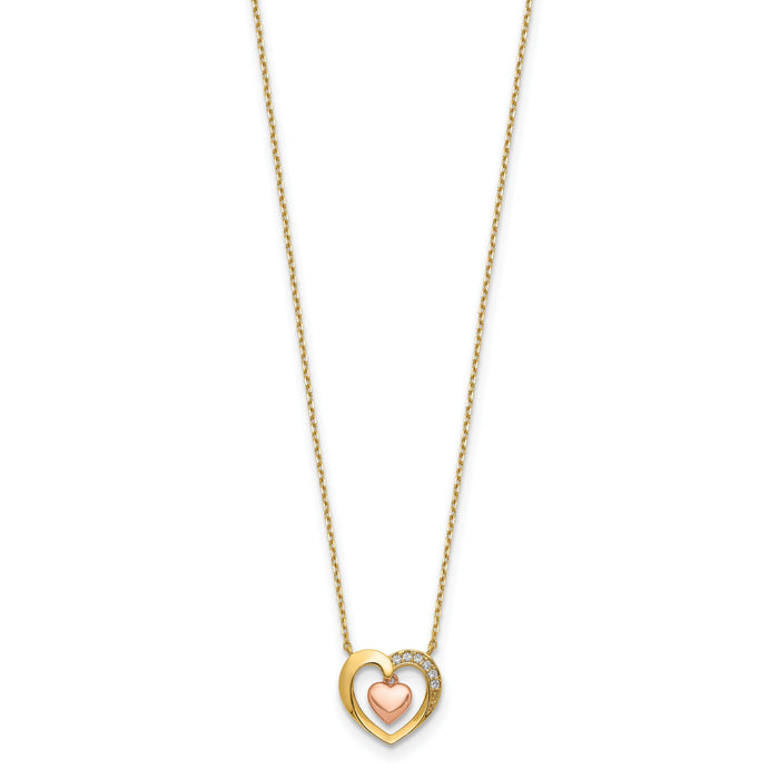 14K Two-Tone Hearts CZ 18 inch with 2 inch ext. Necklace-SF2656-18
