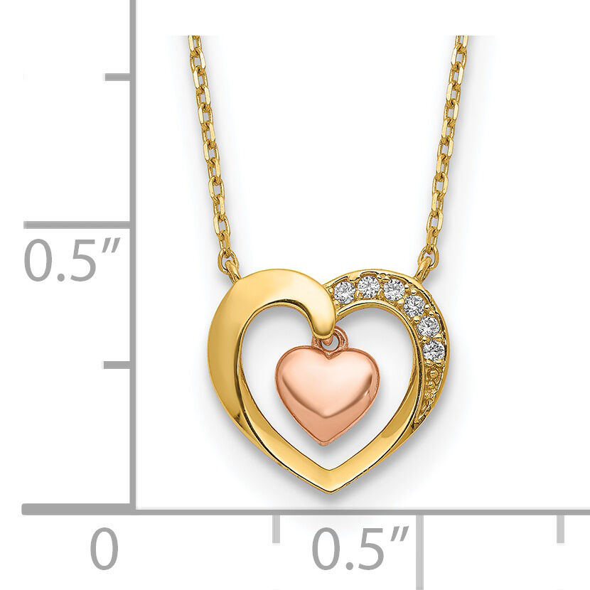 14K Two-Tone Hearts CZ 18 inch with 2 inch ext. Necklace-SF2656-18