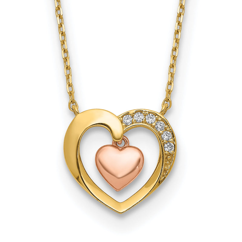 14K Two-Tone Hearts CZ 18 inch with 2 inch ext. Necklace-SF2656-18