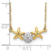14K & White Rhodium 17" Brushed & Polished Sand Dollar Starfish Necklace-SF2669-18