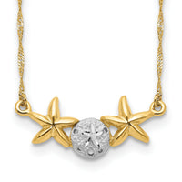14K & White Rhodium 17" Brushed & Polished Sand Dollar Starfish Necklace-SF2669-18