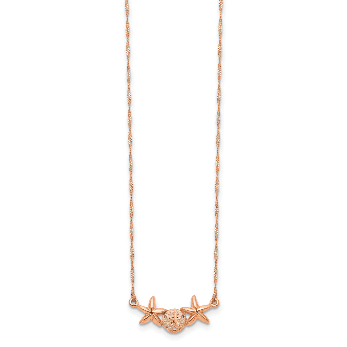 14K Rose Brushed & Polished Sand Dollar Starfish Necklace-SF2670-17