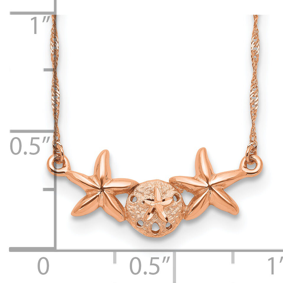 14K Rose Brushed & Polished Sand Dollar Starfish Necklace-SF2670-17